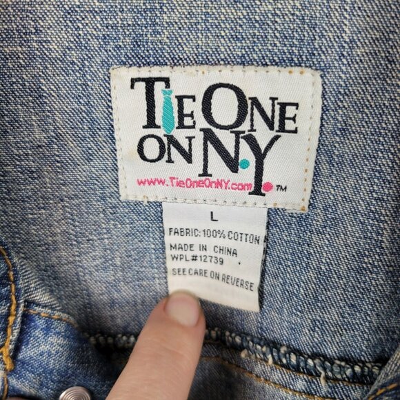 Tie One On NY Denim Jacket Chore Coat size Large Blue Jean Button up cowgirl - Picture 6 of 6